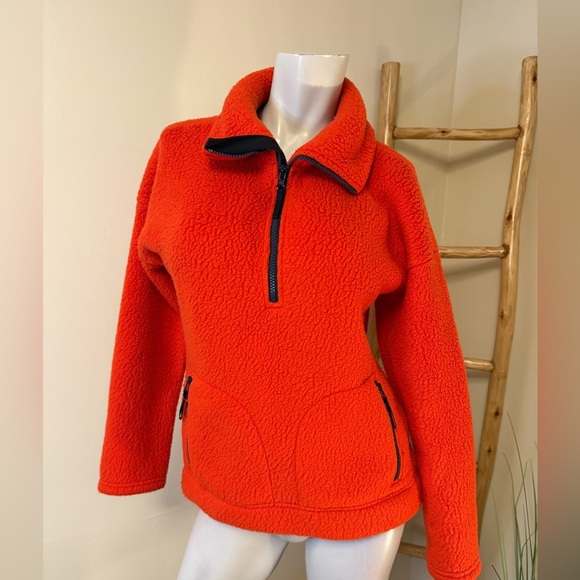 J. Crew Fleece Sherpa Women’s XS Red Orange Half Zip Pullover Jacket - Picture 1 of 7